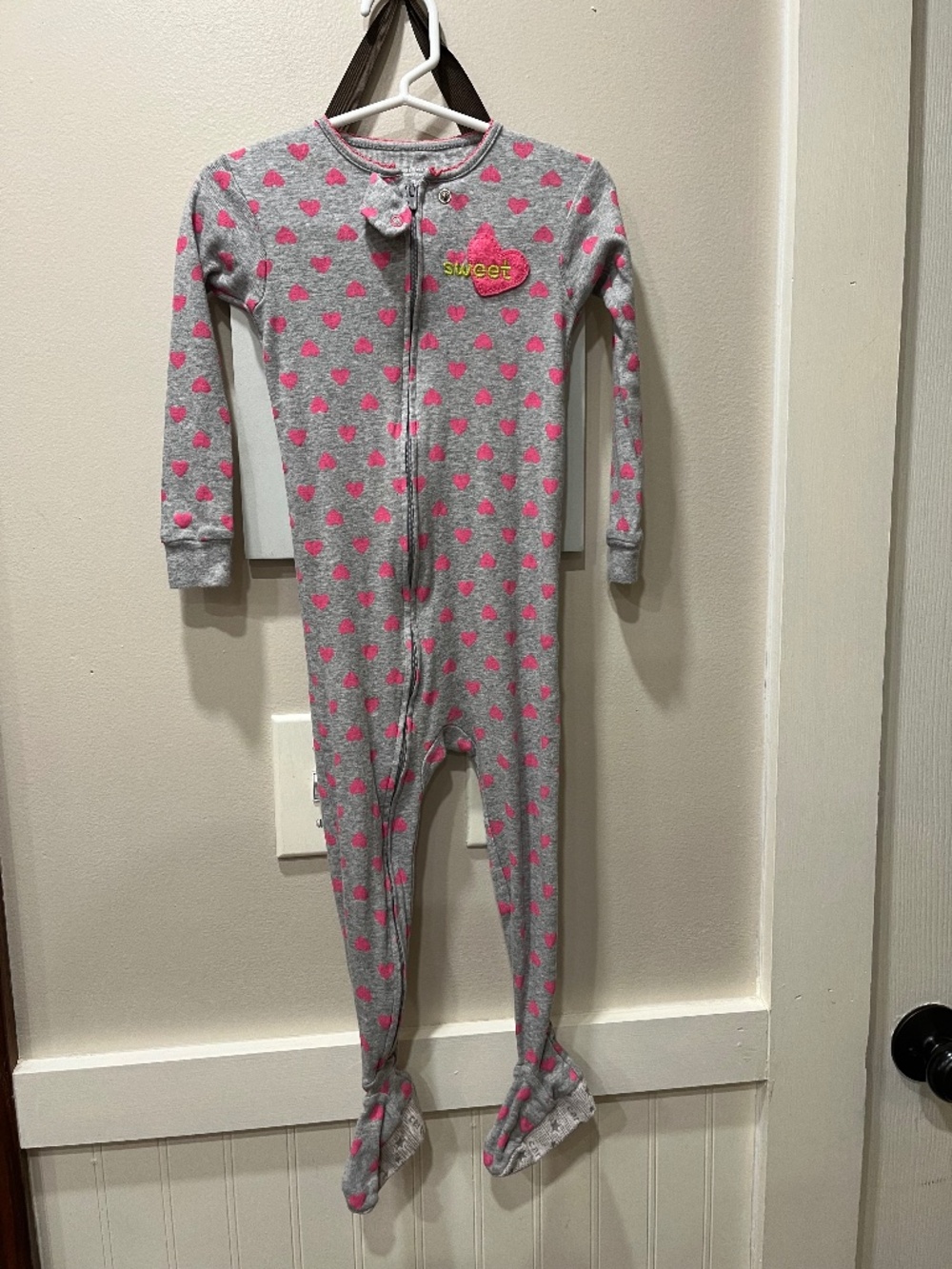 Carters Gray Sleeper with Pink Hearts